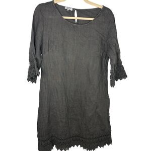 Stella Rosa Lace Crochet Trim Linen Dress Size Small Lagen Look Boho Gray Italy
